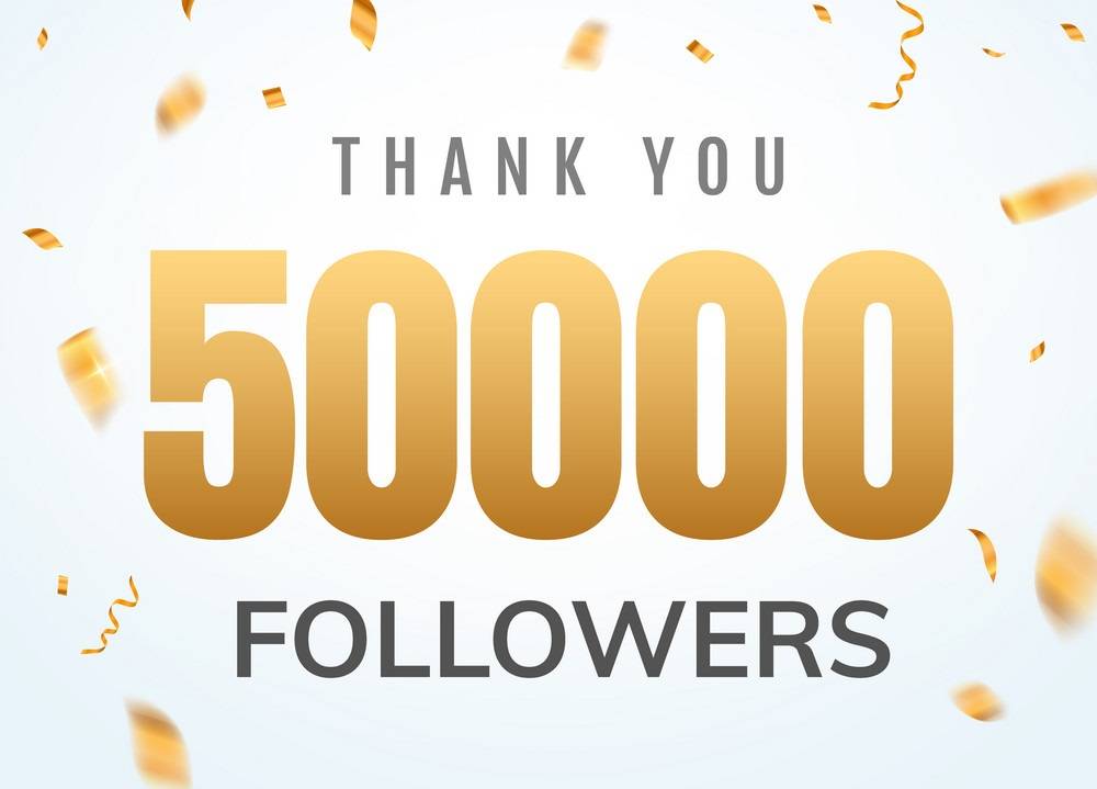 Thank you 50000 followers design template social network number anniversary. Social users golden number friends thousand celebration