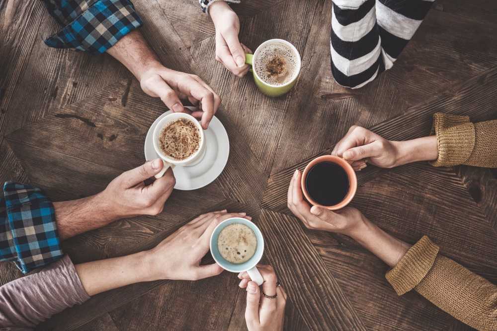 People,Drinking,Coffee,High,Angle,View